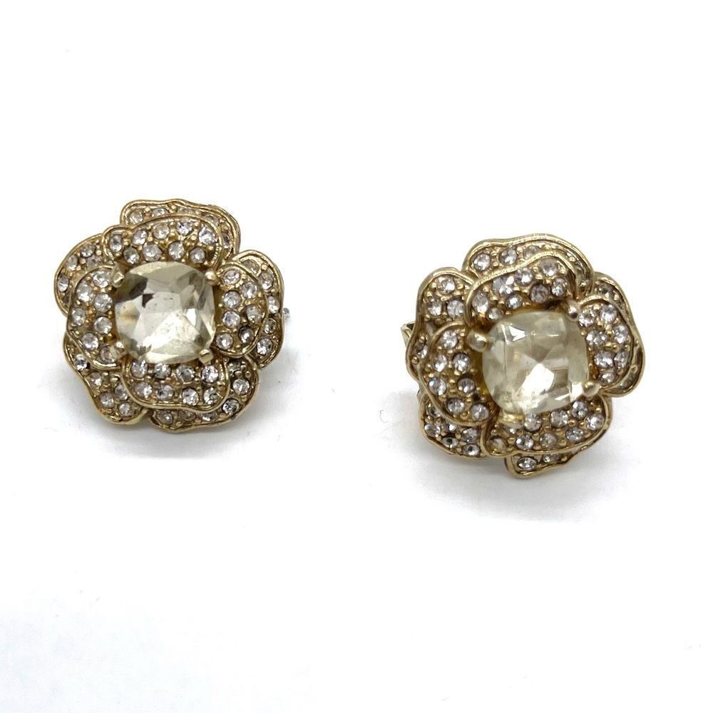 Flower Crystal & Rhinestone Stud Earrings - Picture 1 of 2